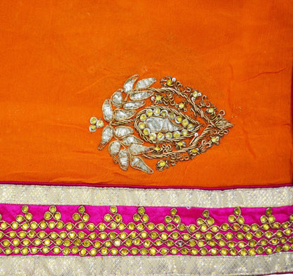 Indian Vintage Heavy Wedding Dupatta Pure Chiffon Silk Long Stole Hand Embroidered Scarves Zardozi Zari