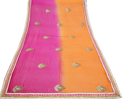 Indian Vintage Heavy Wedding Dupatta Pure Chiffon Silk Long Stole Hand Embroidered Scarves Zardozi Zari