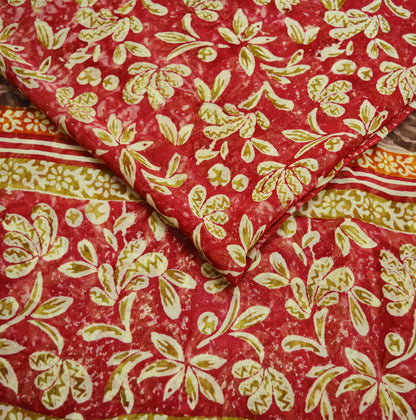 Women Vintage Sari Red 100% Pure Georgette Silk Block Printed Saree Craft Fabric Sewing 5Yard Soft Sari Dress Making