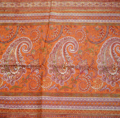 Indian Vintage Sari Ivory Pure Silk Printed Saree Fabric 5yd Sewing Zari Border Craft Fabric DressMaking Soft