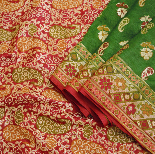 Indian Vintage Sari Pure Tussar Silk Hand Woven Sarees Fabric 5Yard Sewing Ethnic Floral