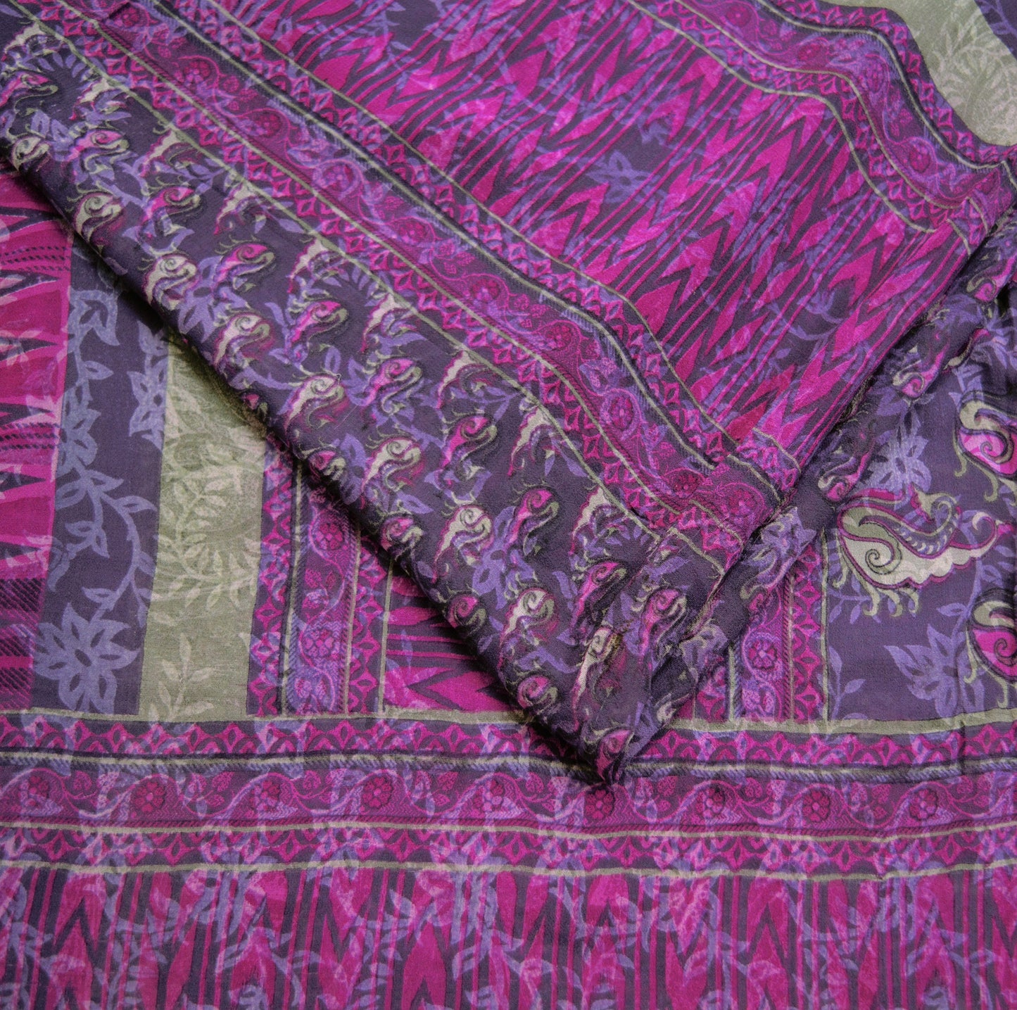 Women Vintage Sari Purple 100% Pure Georgette Silk Printed Saree Craft Fabric Sewing 5Yard Soft Sari Dress Making