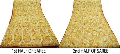 Indian Vintage Sari Beige Pure Georgette Silk Printed Saree Craft Fabric Sewing 5Yard Soft Light Dress Making Floral