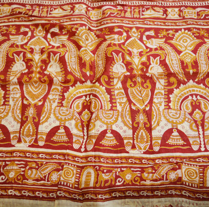 Indian Vintage Sari Ivory Pure Silk Warli Printed Saree Craft Fabric 5Yard Dress making Sewing fabric