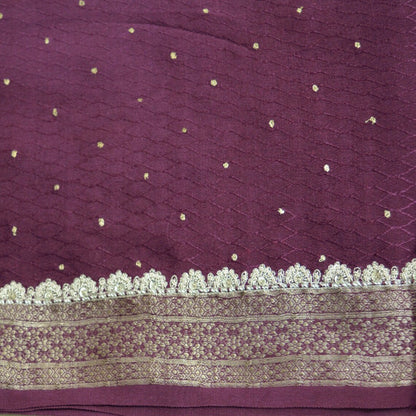 Indian Vintage Purple Dupatta Pure silk Long Stole Hand Embroidered Scarves Floral Design Stole Veil Wrap Zari Zardozi