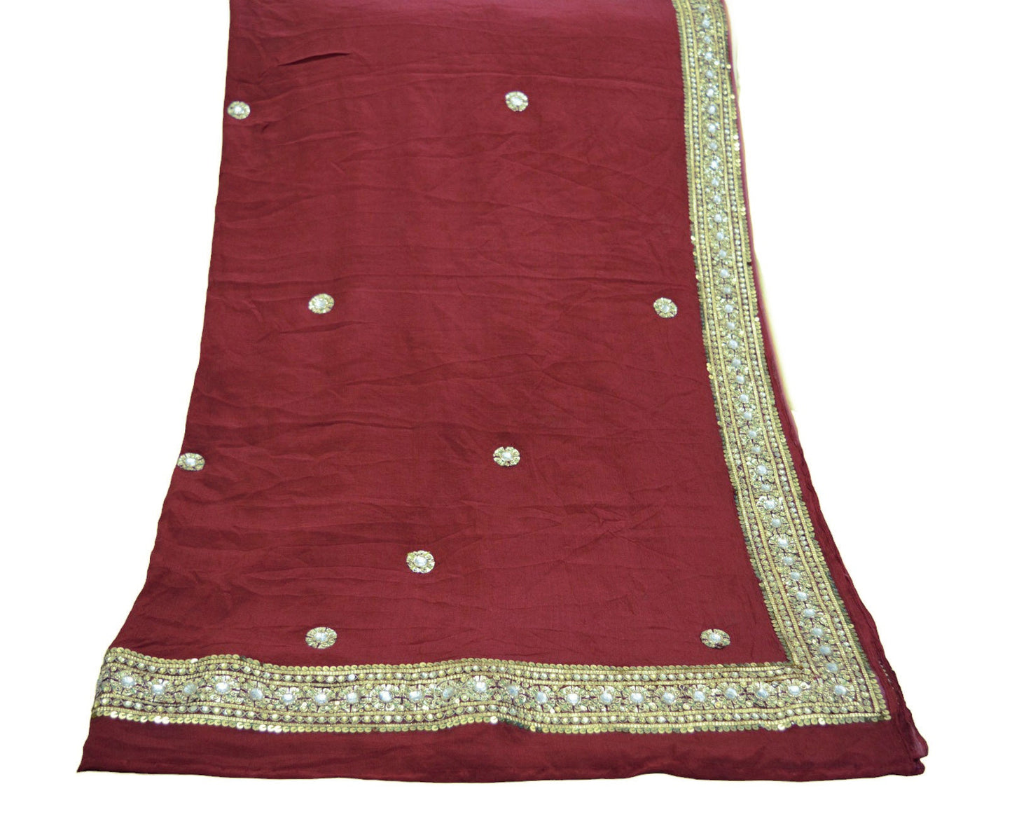 Indian Vintage Maroon Dupatta Pure silk Long Stole Hand Embroidered Scarves Floral Design Stole Veil Wrap Zari Zardozi