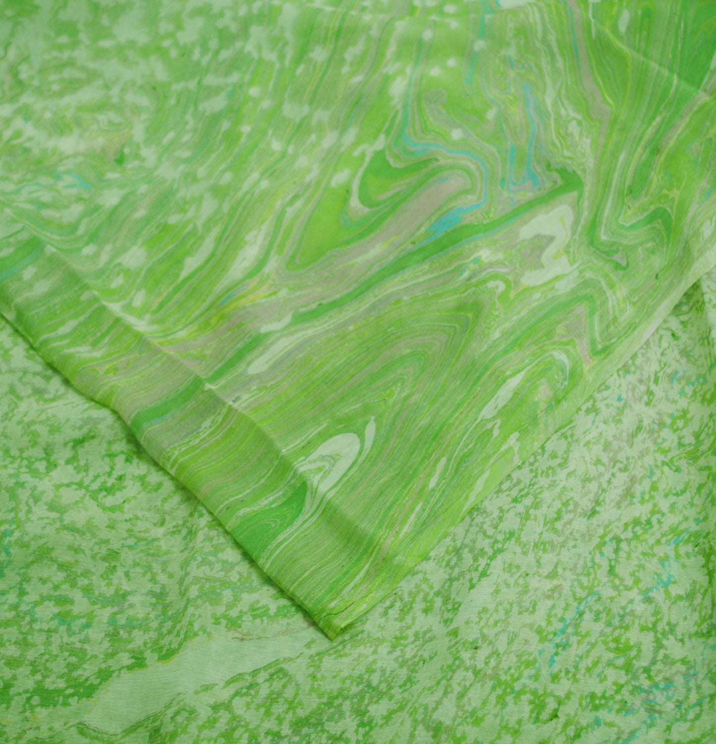 Women Vintage Sari Green & White Pure Chiffon Silk Printed Saree Craft Fabric Sewing 5Yard Soft Light Sari Dress Making