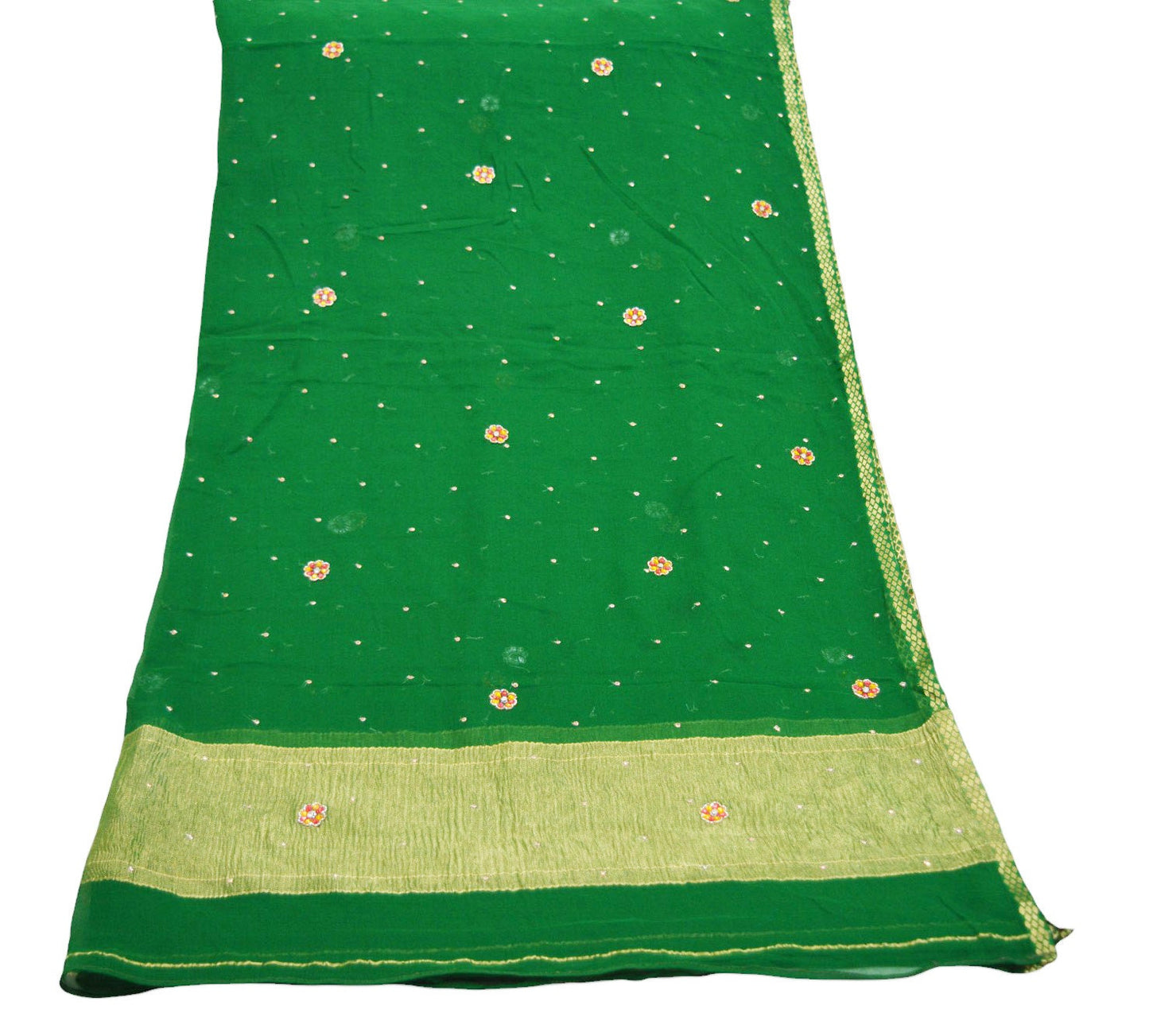 Indian Vintage Green Dupatta Pure silk Long Stole Hand Embroidered Scarves Floral Stole Veil Wrap