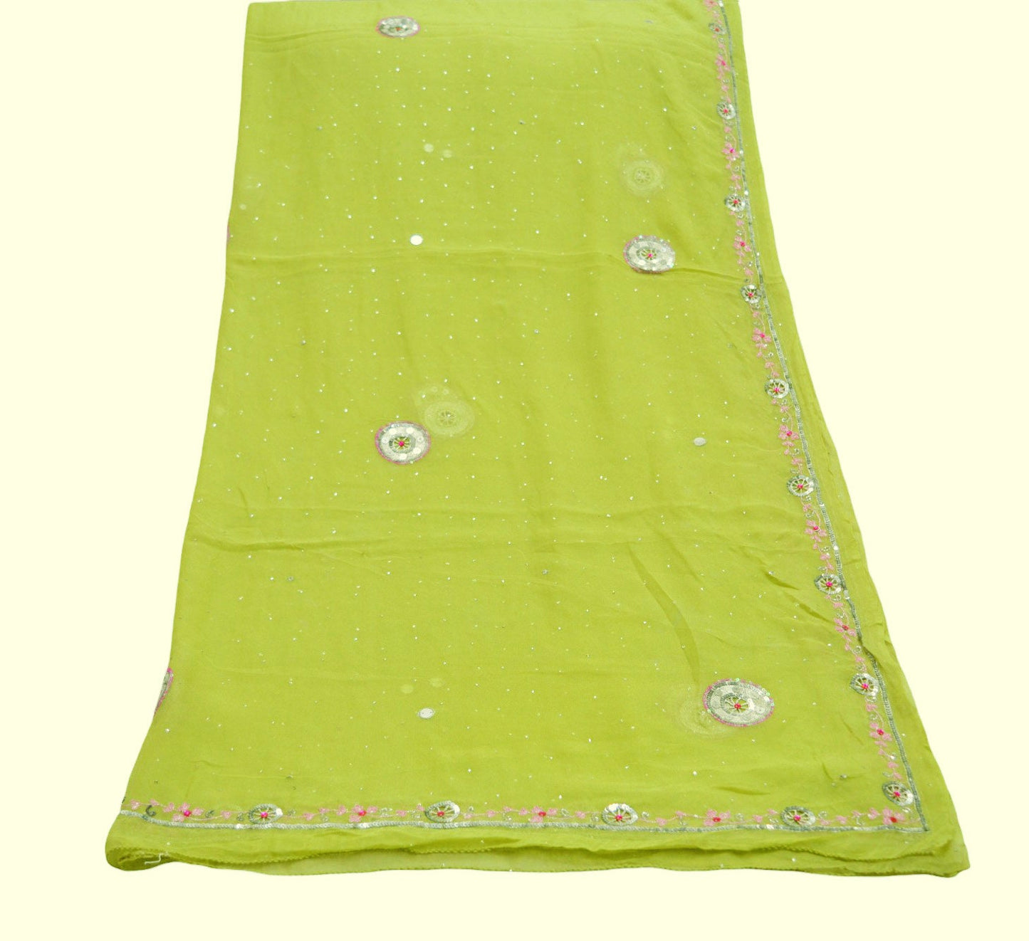 Indian Vintage Green Dupatta Pure Georgette silk Long Stole Hand Embroidered Mukesh work Scarves Sequins Stole Zardozi/dabka