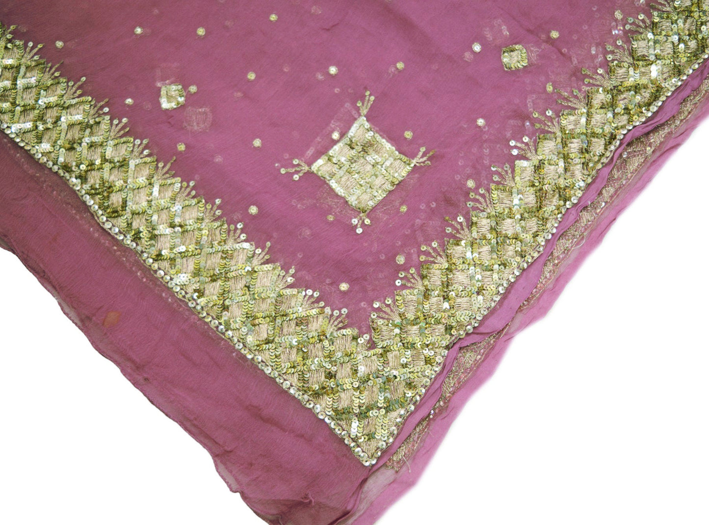 Indian Women Vintage Pink Dupatta Pure Chiffon silk Long Stole Hand Embroidered Hijab Scarves Veil Wrap soft Zardozi