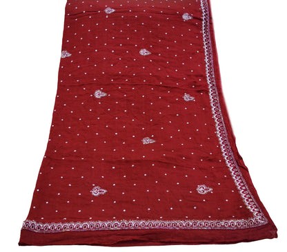 Indian Vintage Maroon Dupatta Pure silk Long Stole Hand Embroidered Scarves Sequins Stole Zari