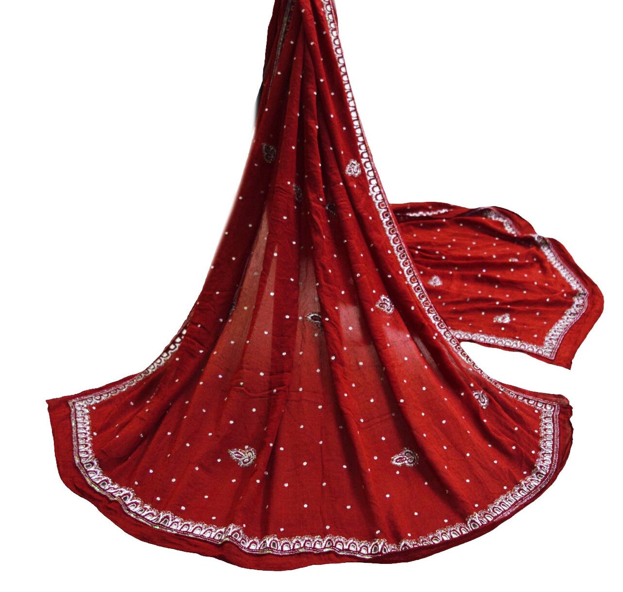 Indian Vintage Maroon Dupatta Pure silk Long Stole Hand Embroidered Scarves Sequins Stole Zari