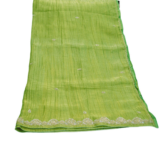 Indian Vintage Green Dupatta Tissue Long Stole Hand Beaded Scarves Silver Zardozi Zari Sequins