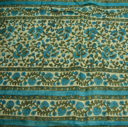 Indian Vintage Sari Cream Pure Khadi Silk Printed Saree Fabric 6yard Sewing Craft DressMaking  Soft Floral