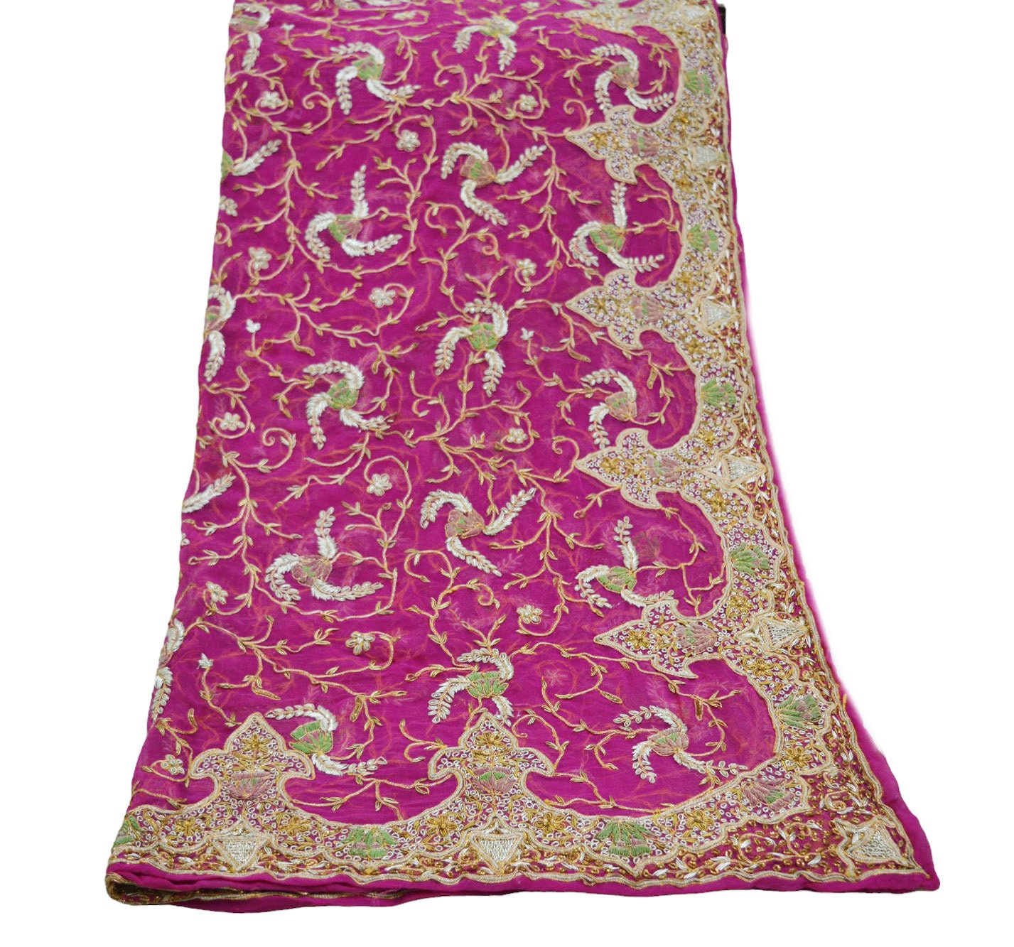 Indian Vintage Heavy Pink Dupatta American Georgette Long Stole Hand Embroidered Scarf Zari Zardozi