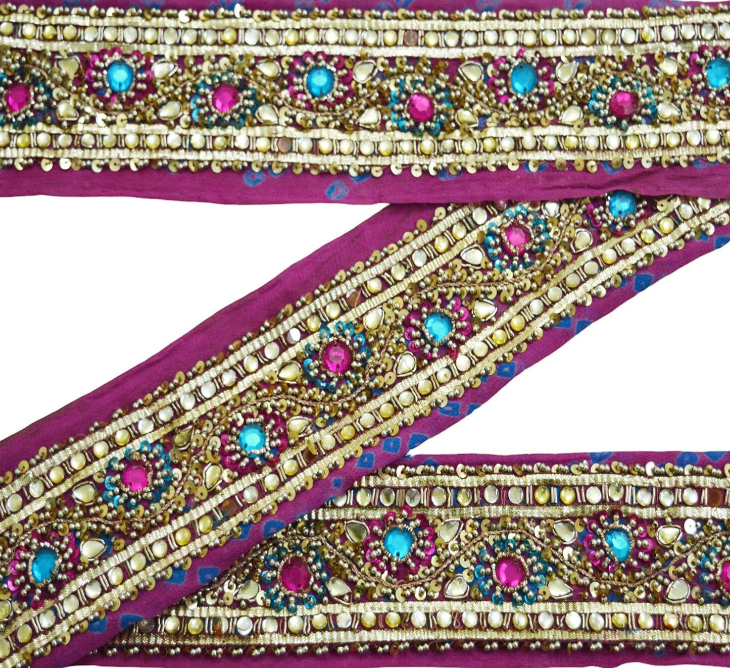 Indian Vintage Pink Sari Border Hand Embroidered Indian Craft Trim Lace Sewing Pure Silk Ribbon Recycled Sari Border Zardozi