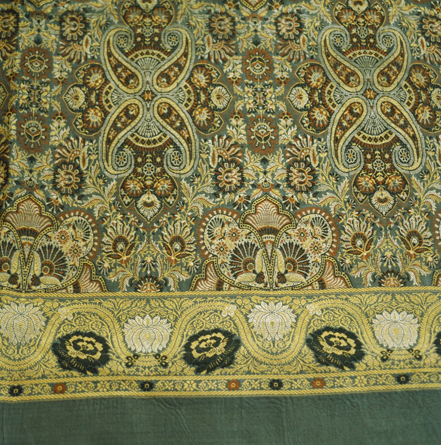 Vintage Gray Pure silk Hand Woven Fabric Design Indian Fabric 26"X44" Floral Design Sewing Ethnic