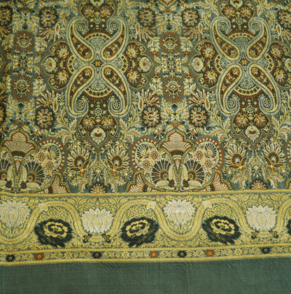 Vintage Gray Pure silk Hand Woven Fabric Design Indian Fabric 26"X44" Floral Design Sewing Ethnic