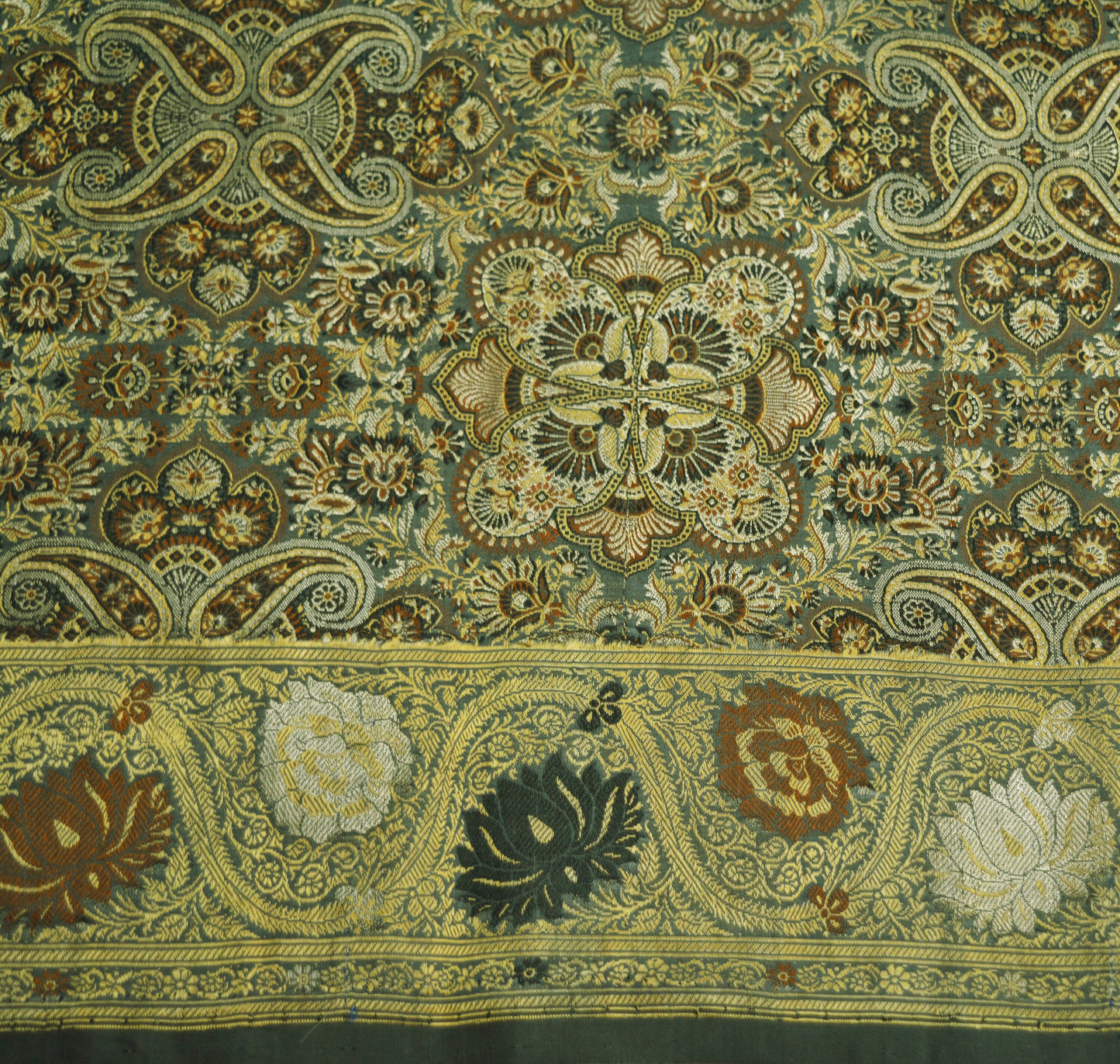 Vintage Gray Pure silk Hand Woven Fabric Design Indian Fabric 26"X44" Floral Design Sewing Ethnic