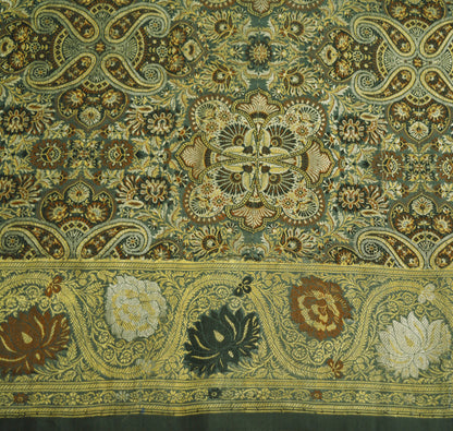 Vintage Gray Pure silk Hand Woven Fabric Design Indian Fabric 26"X44" Floral Design Sewing Ethnic