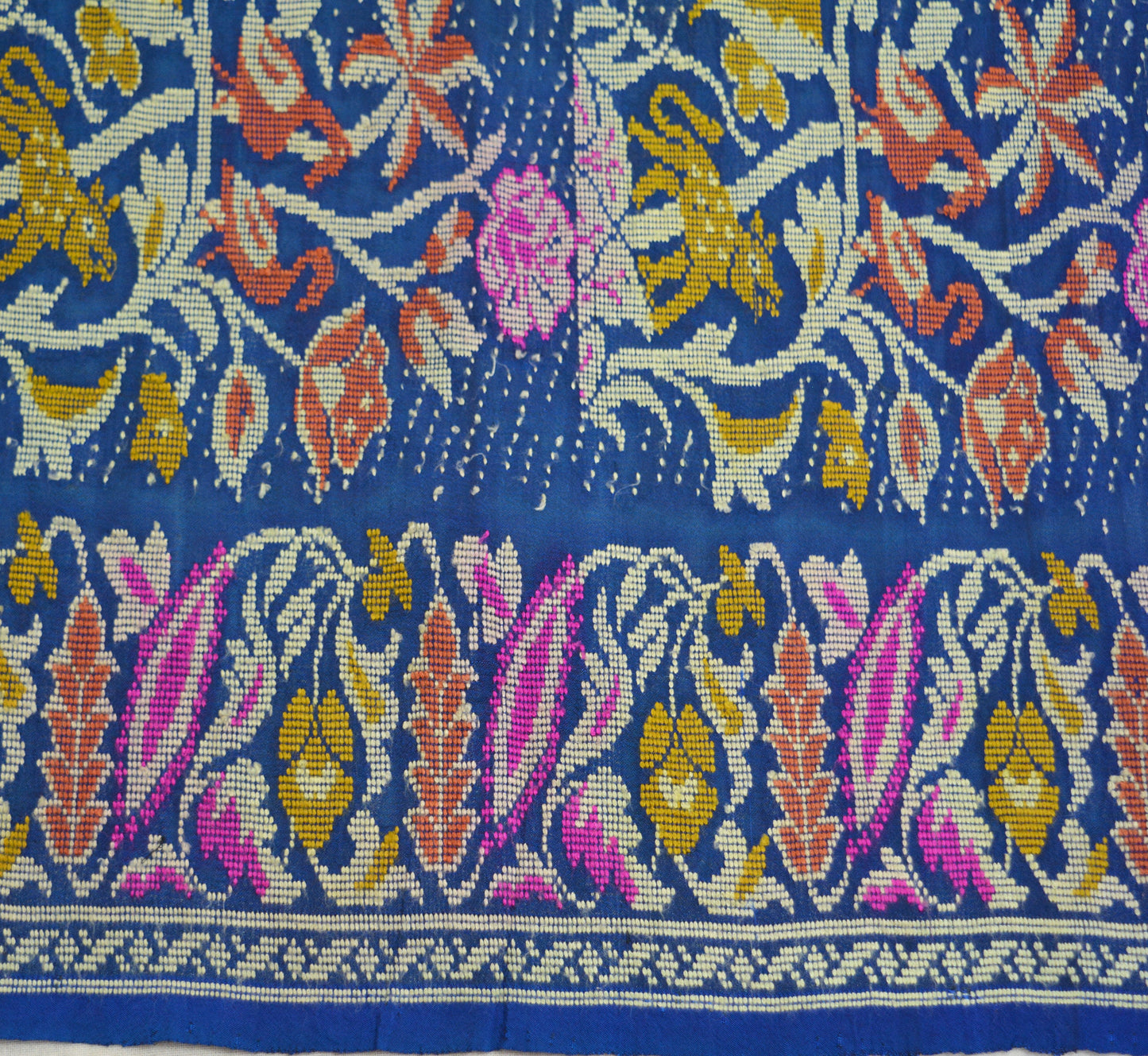 Vintage Blue Pure Silk Hand Woven Design Fabric Indian Fabric Craft 22"X43" Floral Design Soft Fabric