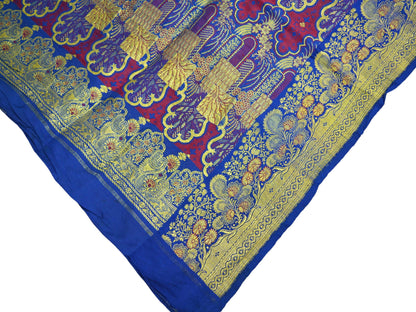 Vintage Blue Pure silk Banarasi Brocade Hand Woven Fabric Design Indian Fabric 31"X44" Floral Design Sewing