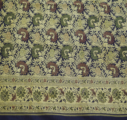 Vintage Peach & Blue Pure silk Hand Woven Fabric Design Indian Fabric 25"X43" Floral Design Sewing Ethnic
