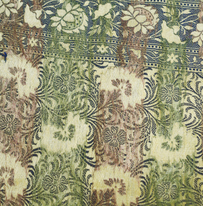 Vintage Peach & Blue Pure silk Hand Woven Fabric Design Indian Fabric 25"X43" Floral Design Sewing Ethnic