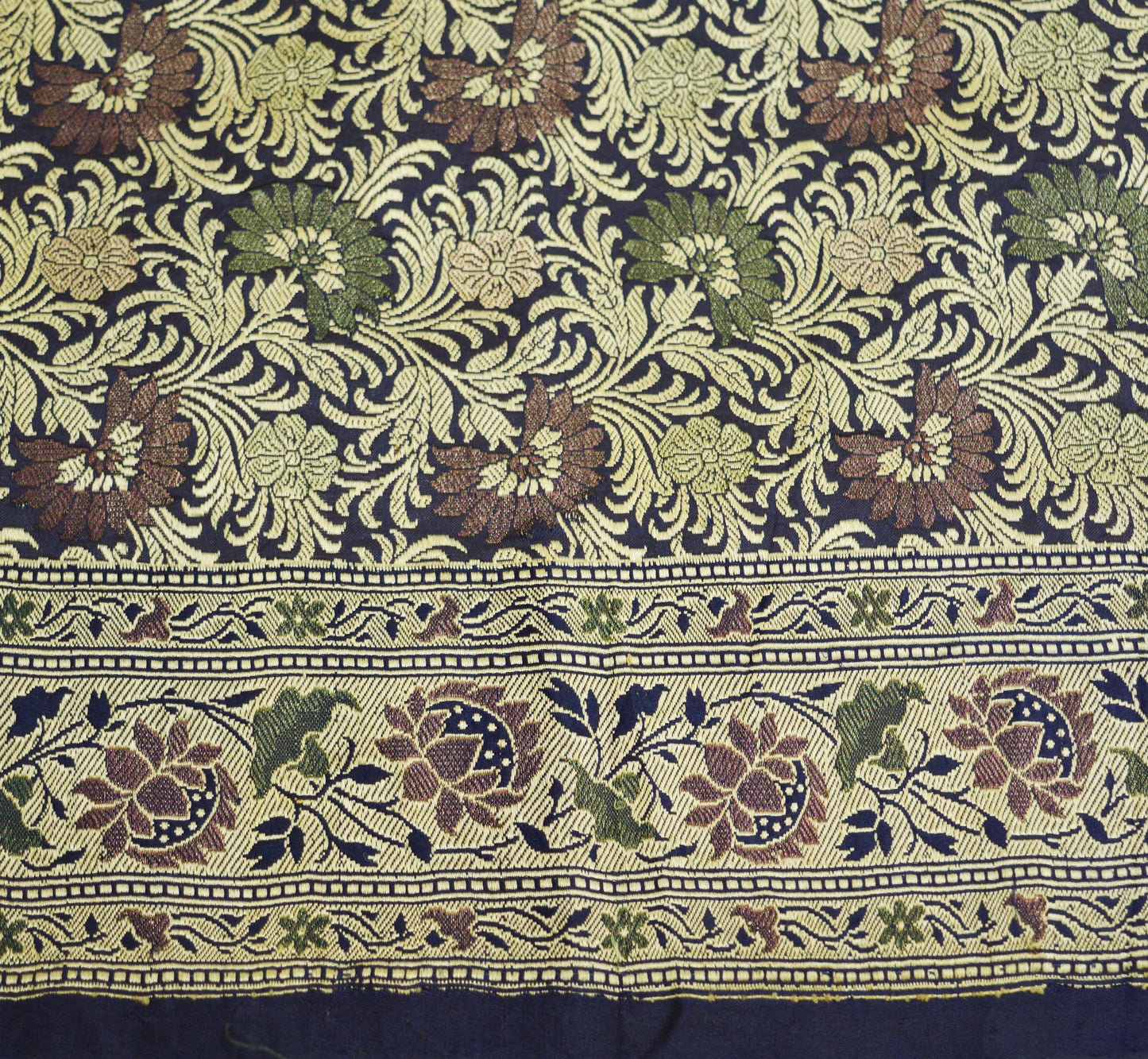 Vintage Peach & Blue Pure silk Hand Woven Fabric Design Indian Fabric 25"X43" Floral Design Sewing Ethnic