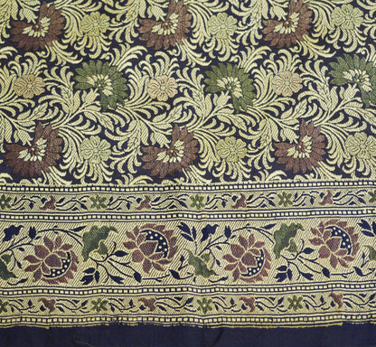 Vintage Peach & Blue Pure silk Hand Woven Fabric Design Indian Fabric 25"X43" Floral Design Sewing Ethnic
