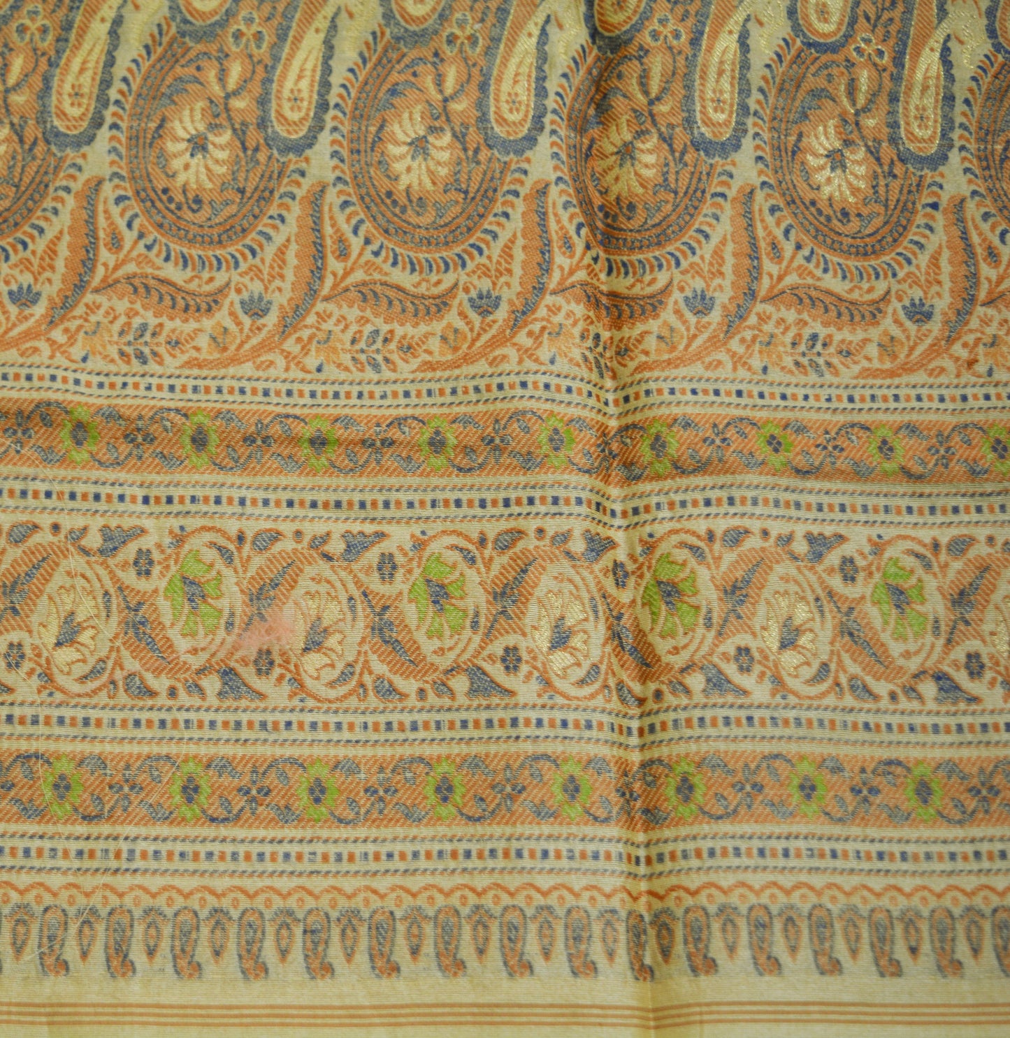 Vintage Blue & Beige 100% Pure Silk Hand Woven Design Fabric 34"X44" Floral Design Crafting Sewing Quilting Horse