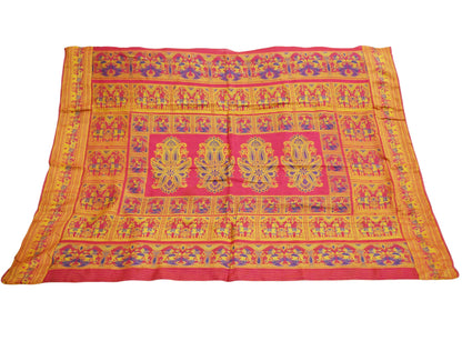 Vintage Pink 100% Pure Silk Hand Woven Baluchari Design Fabric 40"X46" hindu Mythological Design Crafting Sewing Quilting