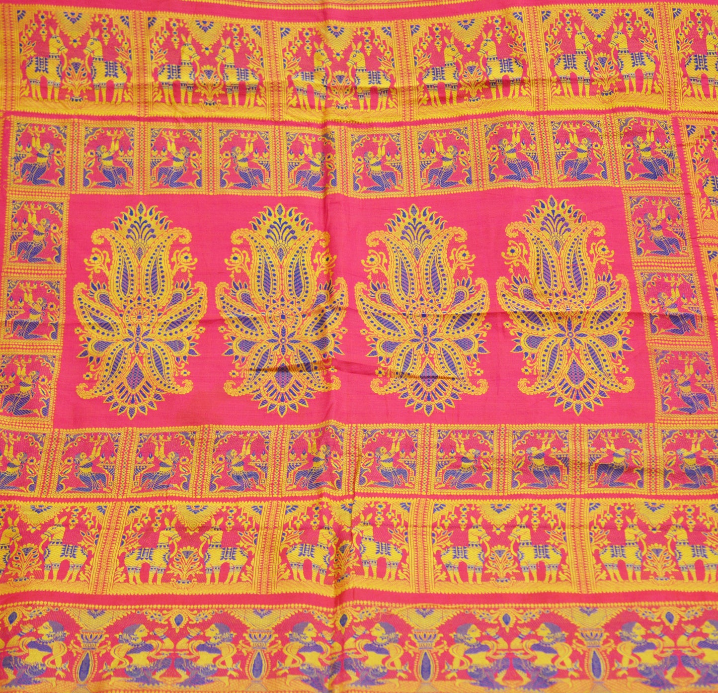 Vintage Pink 100% Pure Silk Hand Woven Baluchari Design Fabric 40"X46" hindu Mythological Design Crafting Sewing Quilting