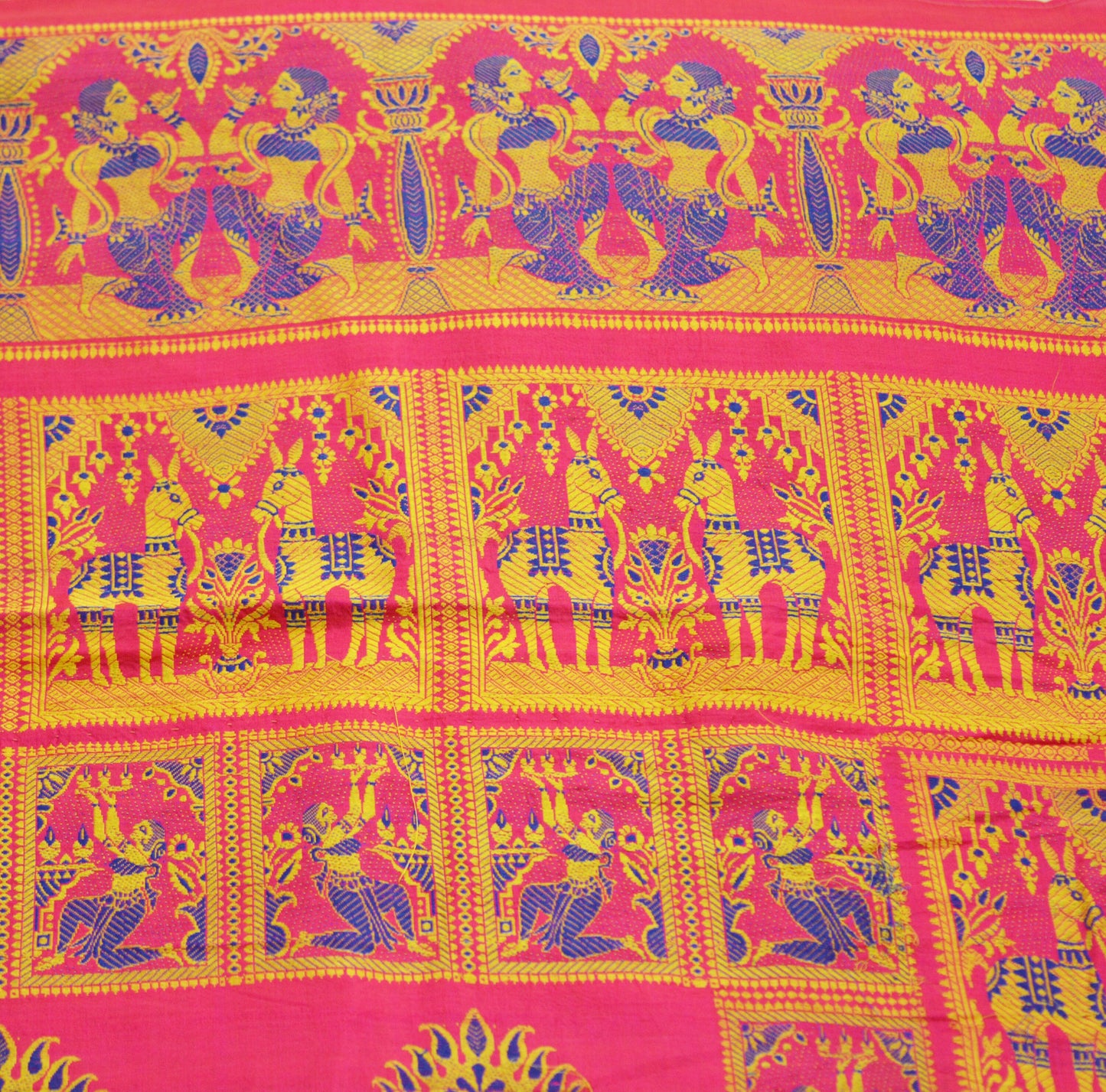 Vintage Pink 100% Pure Silk Hand Woven Baluchari Design Fabric 40"X46" hindu Mythological Design Crafting Sewing Quilting