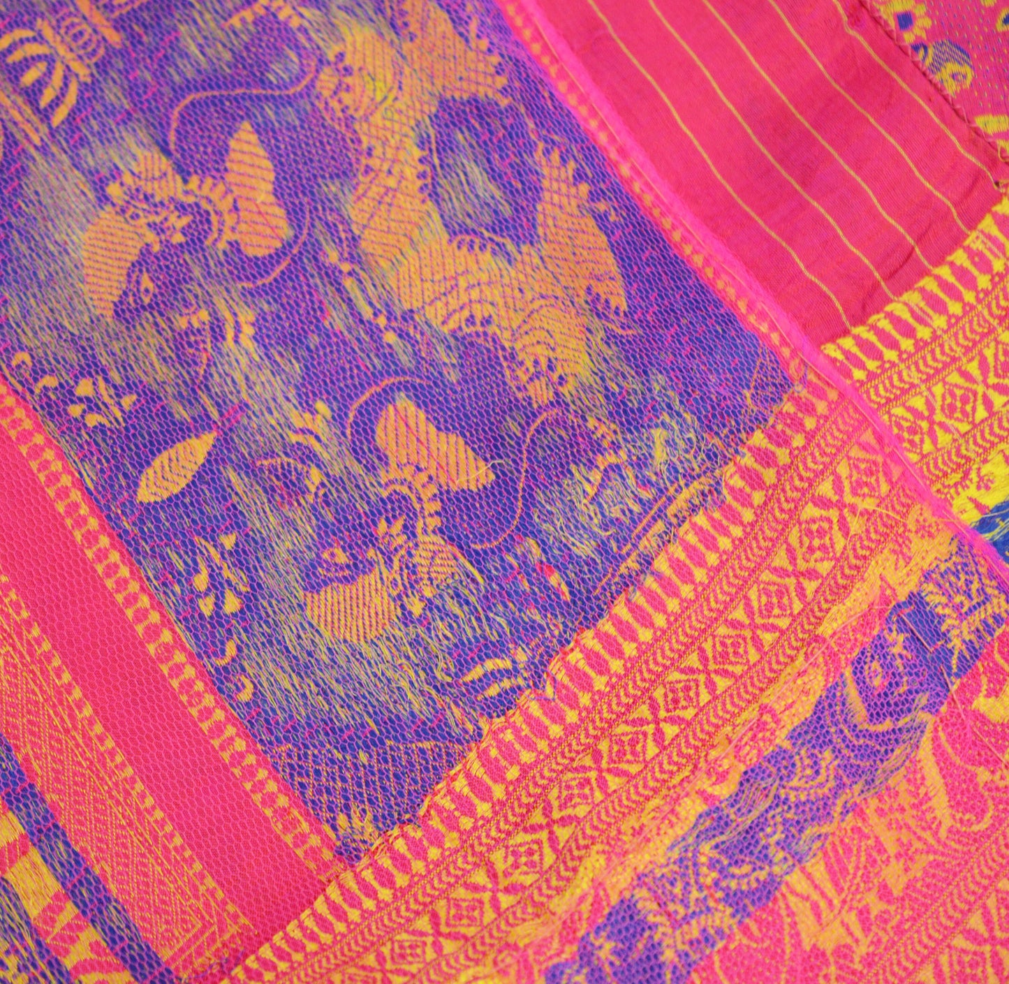 Vintage Pink 100% Pure Silk Hand Woven Baluchari Design Fabric 40"X46" hindu Mythological Design Crafting Sewing Quilting