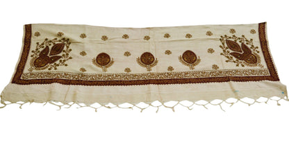 Vintage Cream Pure Woolen Hand Embroidered Design Fabric 16"X4" Floral Crafting Quilting Zardozi/Dabka