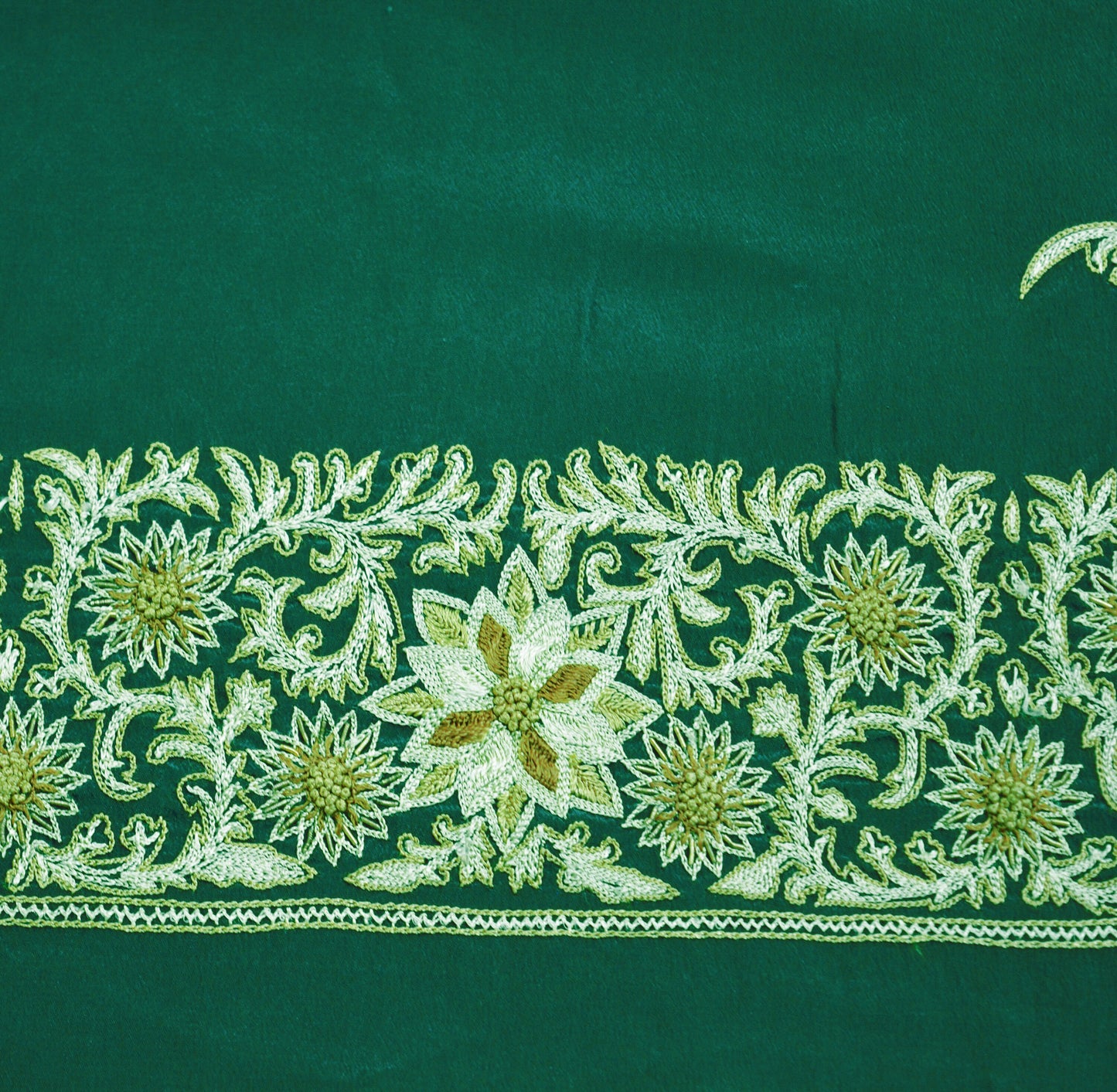 Vintage Green Pure Crepe silk Hand Embroidered Fabric Design Indian Fabric 16"X44" Floral Design Sewing Ethnic