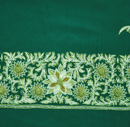 Vintage Green Pure Crepe silk Hand Embroidered Fabric Design Indian Fabric 16"X44" Floral Design Sewing Ethnic