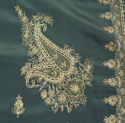 Vintage Gray Crepe Hand Embroidered Design Fabric 12"X45" Floral Crafting Quilting Zardozi dabka zari net work