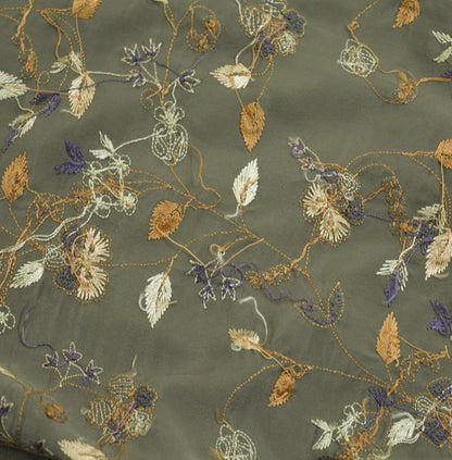 Vintage Gray & Purple Crepe Hand Embroidered Design Fabric 16"X44" Floral Crafting Quilting Zardozi dabka zari net work