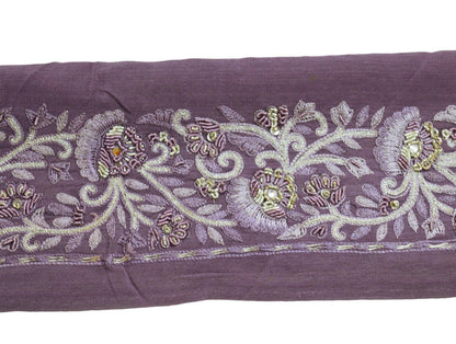 Indian Vintage Purple Sari Border Hand Embroidered Indian Craft Trim Lace Sewing Sari Ribbon Pure Crepe silk  Zardozi/Dabka Zari