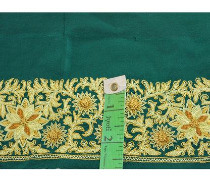 Indian Vintage Green Sari Border Hand Embroidered Indian Craft Trim Lace Sewing Sari Ribbon Pure Crepe silk  Zardozi/ Dabka