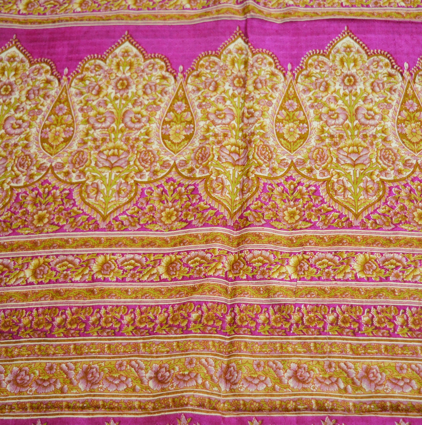 Indian Vintage Sari Pink & Green Pure Silk Printed Saree Fabric 6yd Sewing Craft DressMaking  Soft Floral Ethnic