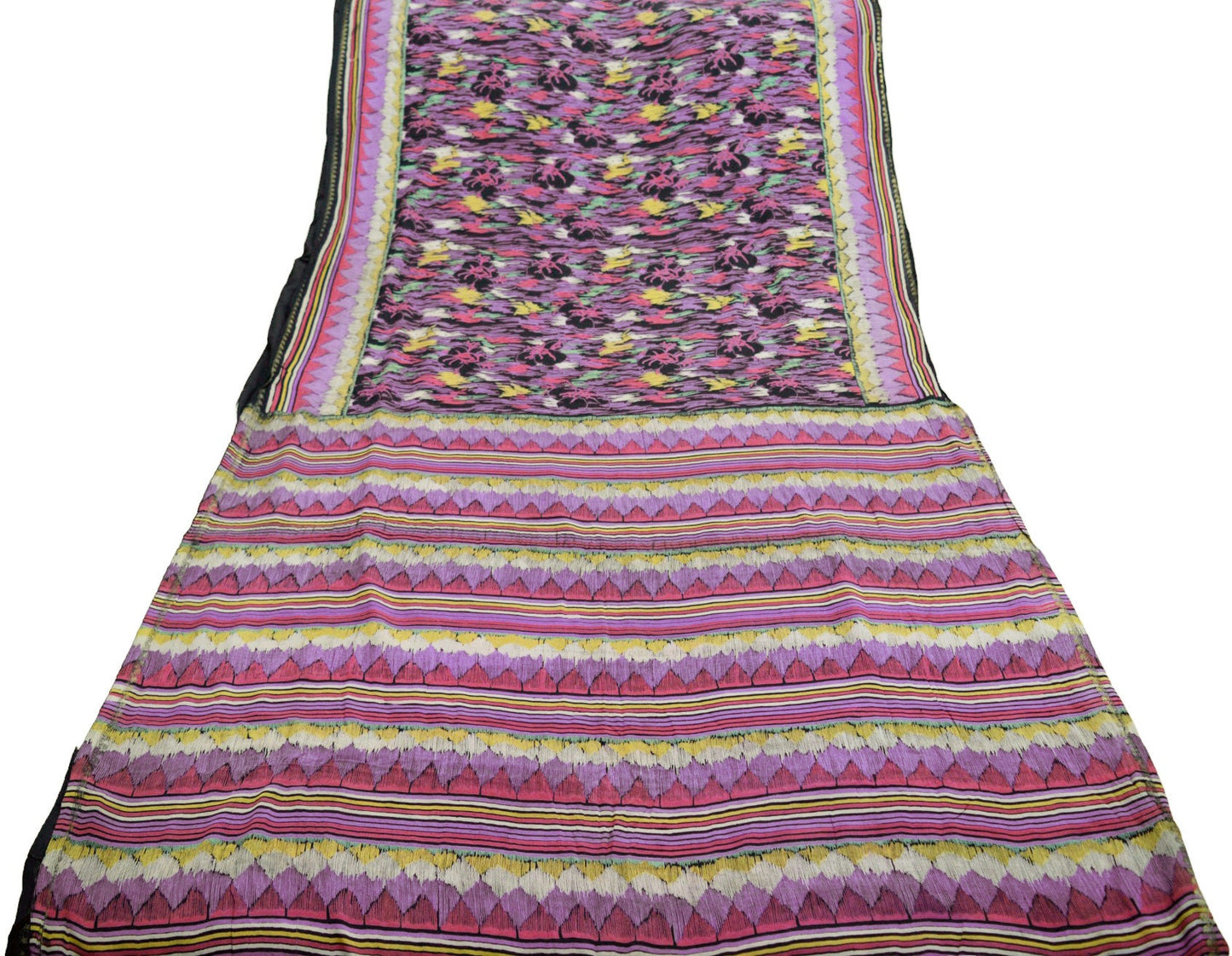 Vintage Sari Black Pure Silk Printed Saree  Craft Fabric 6yard Sewing Floral Soft Dress Designing  for Crafting