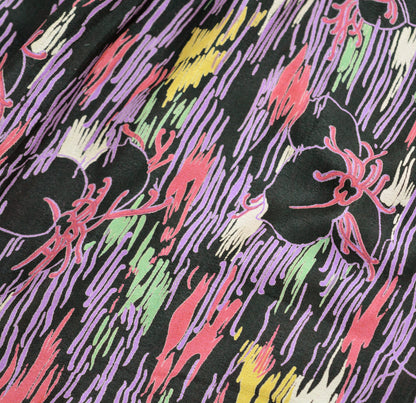 Vintage Sari Black Pure Silk Printed Saree  Craft Fabric 6yard Sewing Floral Soft Dress Designing  for Crafting