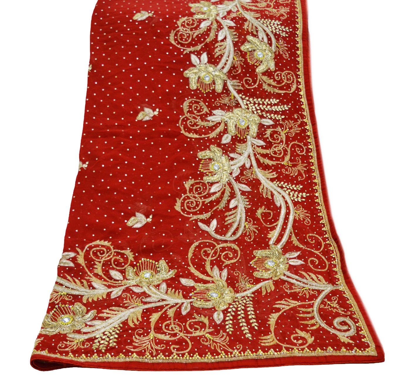 Indian Vintage Heavy Red Dupatta Georgette Long Stole Hand Embroidered Scarf Zardozi/Dabka