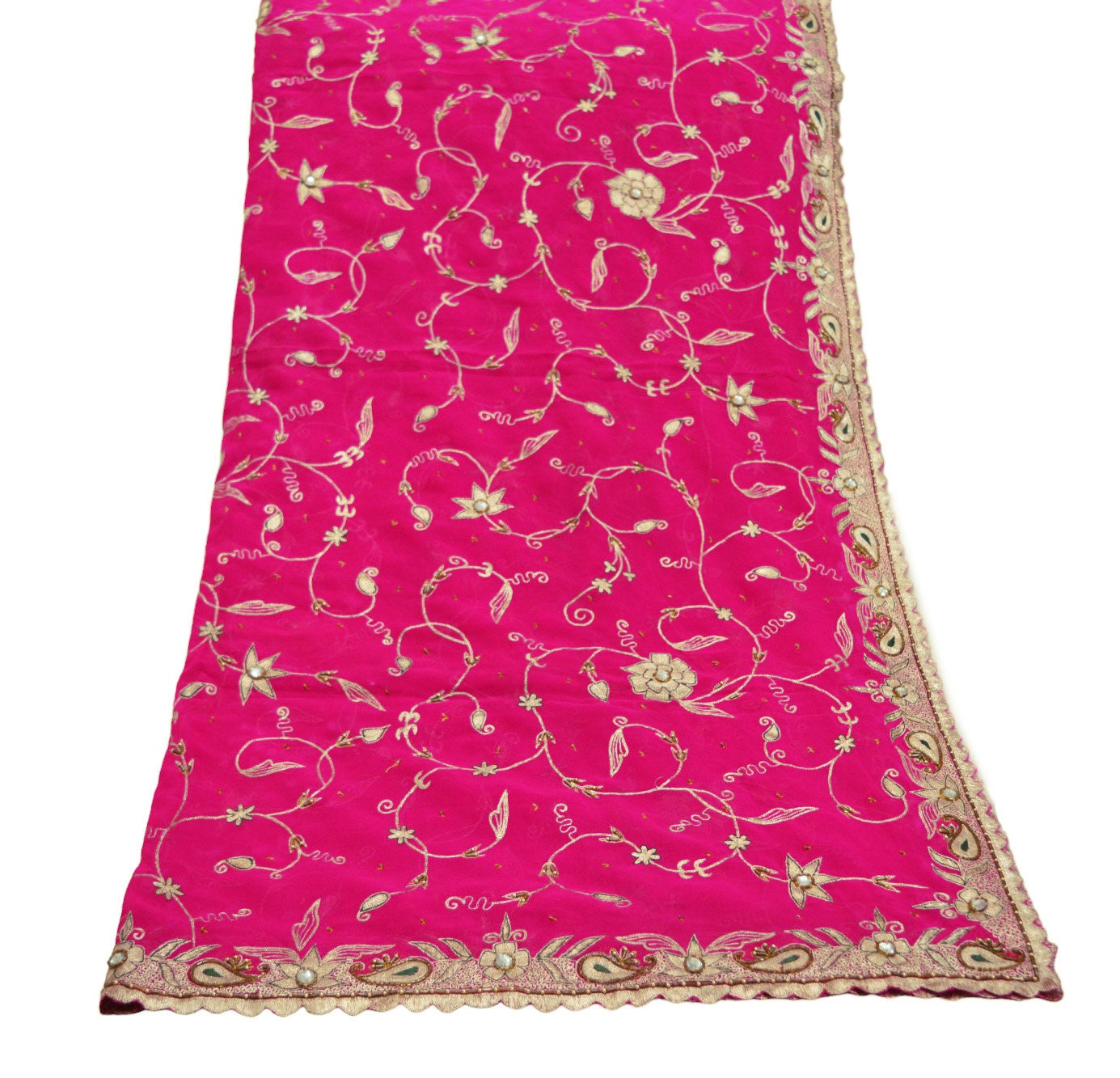 Indian Vintage Heavy Pink Dupatta American Georgette Long Stole Hand Embroidered Scarf Zari Zardozi