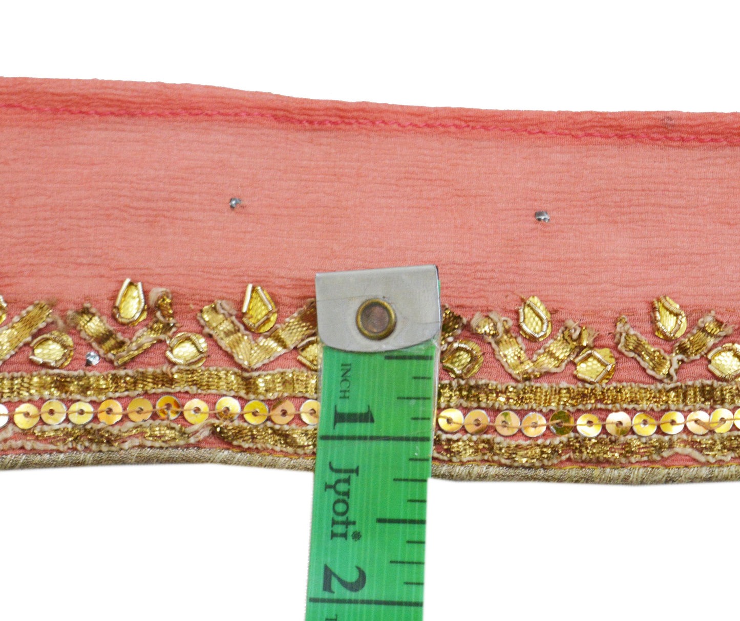 Indian Vintage Peach Sari Border Hand Embroidered Gota Patti Craft Trim Lace Sewing Sari Ribbon Pure silk  Zardozi/Dabka Zari Dress making