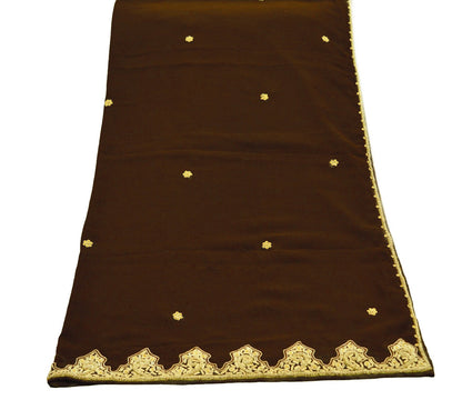 Indian Vintage Heavy Brown Dupatta Georgette Long Stole Hand Embroidered Scarf Zardozi/Dabka