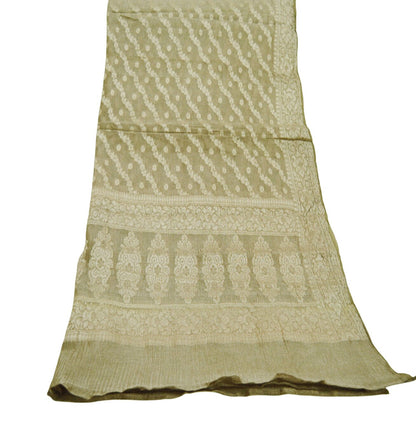 Indian Vintage Beige Dupatta Long Stole Pure Silk Hand Woven Indian Scarves Veil Scarf Wrap Floral